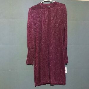 Plumb Mock Neck Bishop Sleeve Cocktail Dress